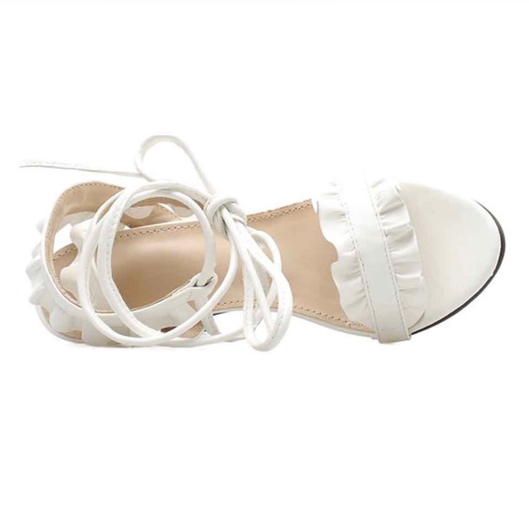 White Ruffle Lace Up High Heels - Picture 5 of 8